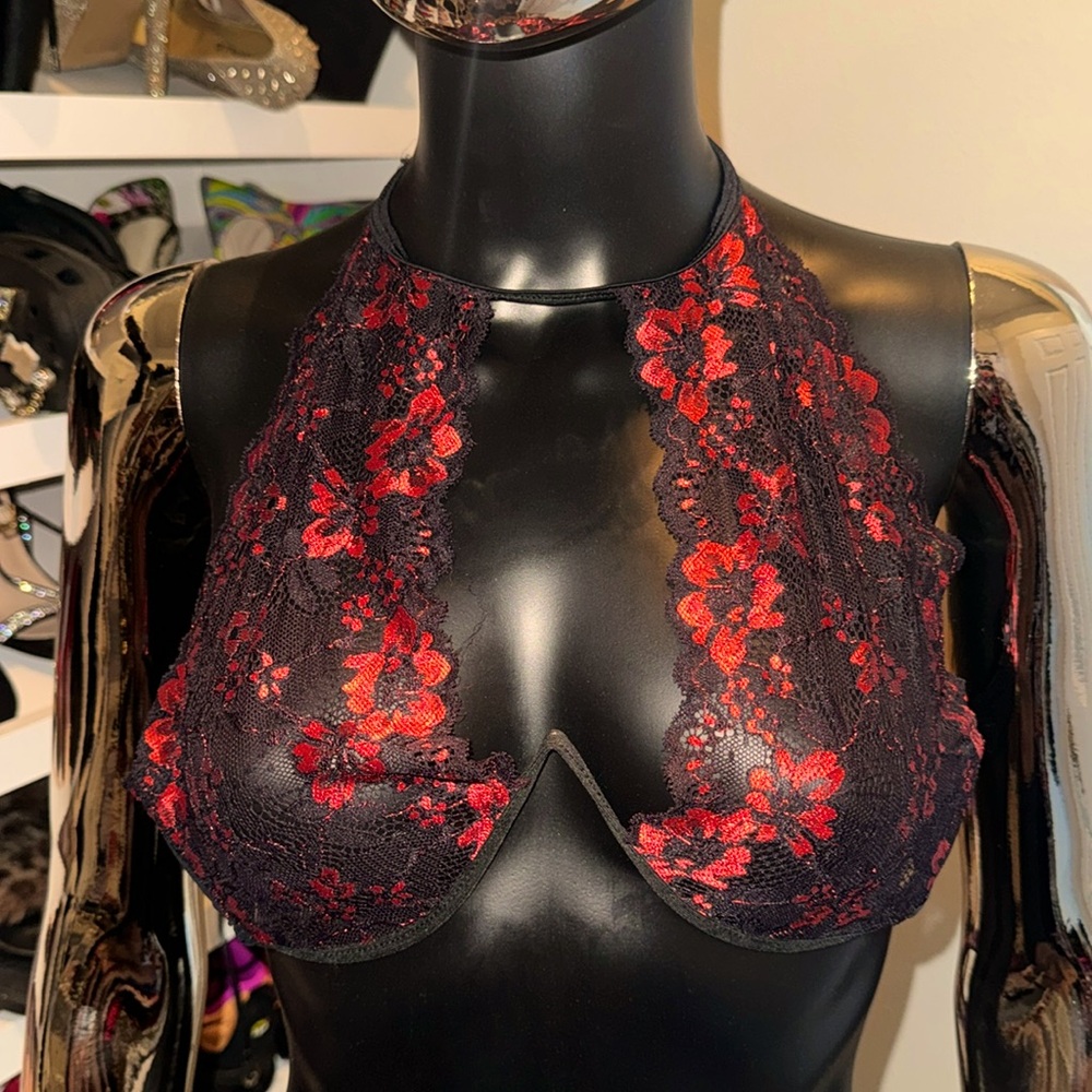 Red and black bralette